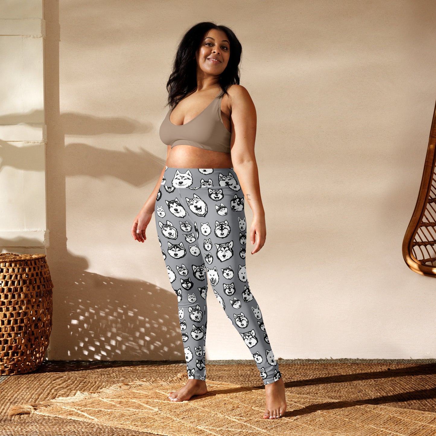 Alaskan Malamute & Siberian Husky Illustrated Pattern on Leggings & Yoga Leggings