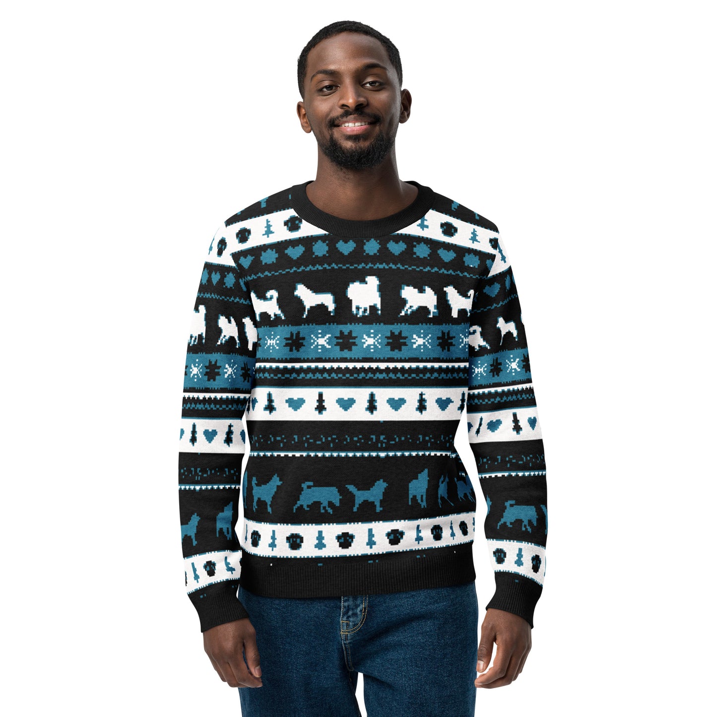 Sled Dogs Pattern Knitted Crew Neck Ugly Sweater
