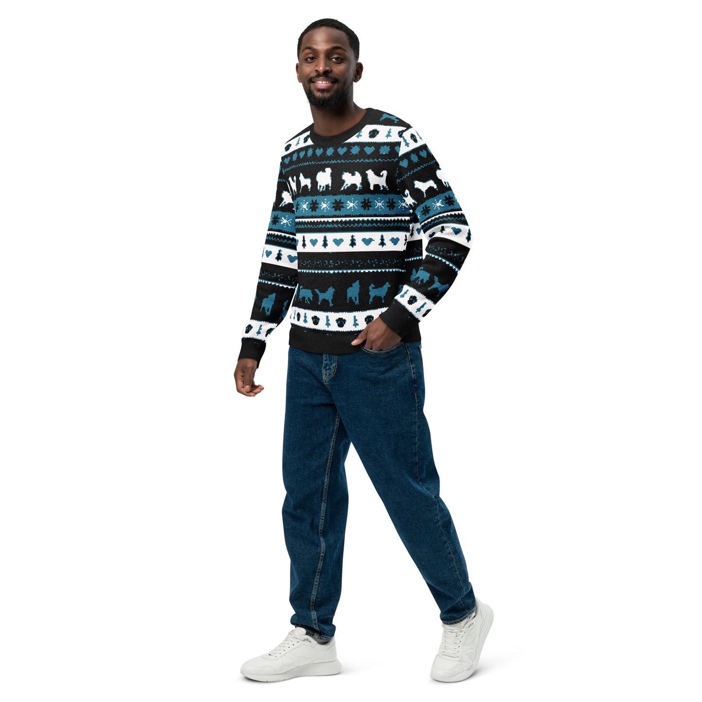 Sled Dogs Pattern Knitted Crew Neck Ugly Sweater