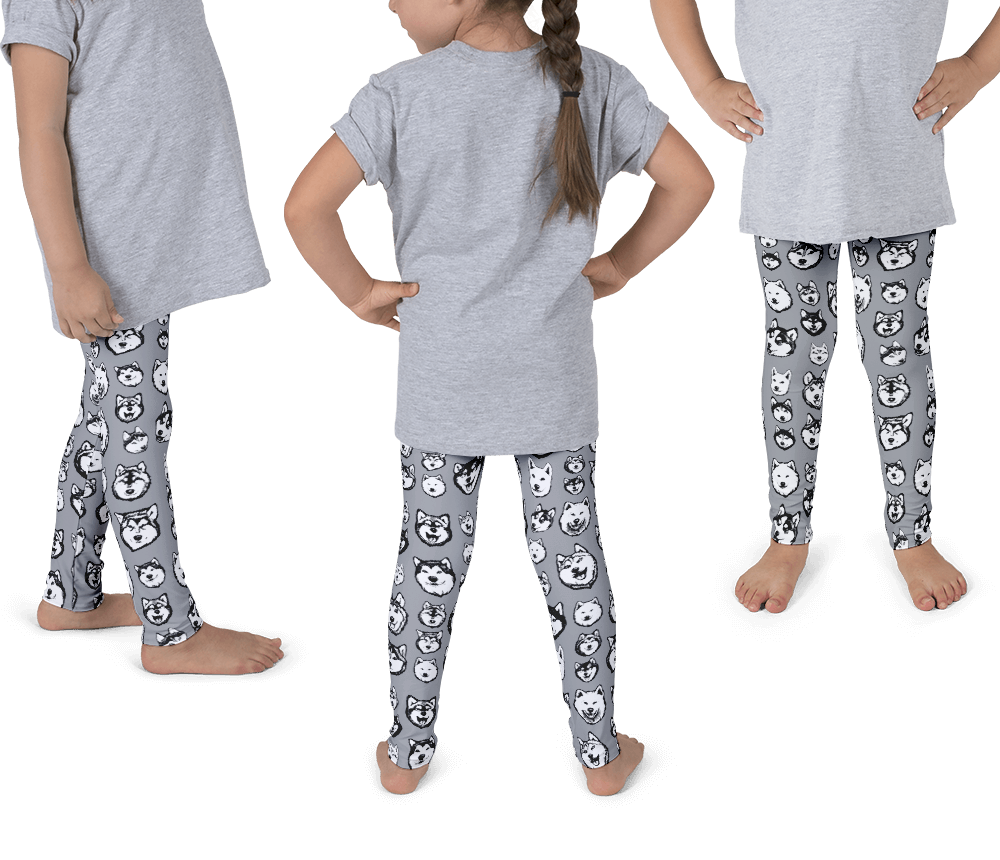 Kids Leggings! Siberian Husky and Alaskan Malamute Face Art Pattern - Made in America