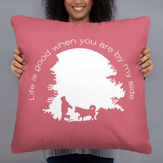 Life is Good - Alaskan Malamute, Siberian Husky - Large Square Throw Pillow