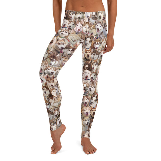 Siberian Husky Dog Photo Pattern on Leggings, Yoga - Siberian Huskies