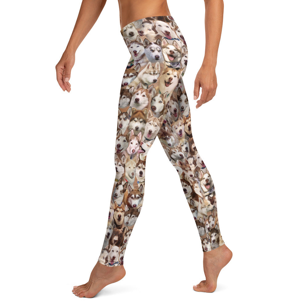 Siberian Husky Dog Photo Pattern on Leggings, Yoga - Siberian Huskies