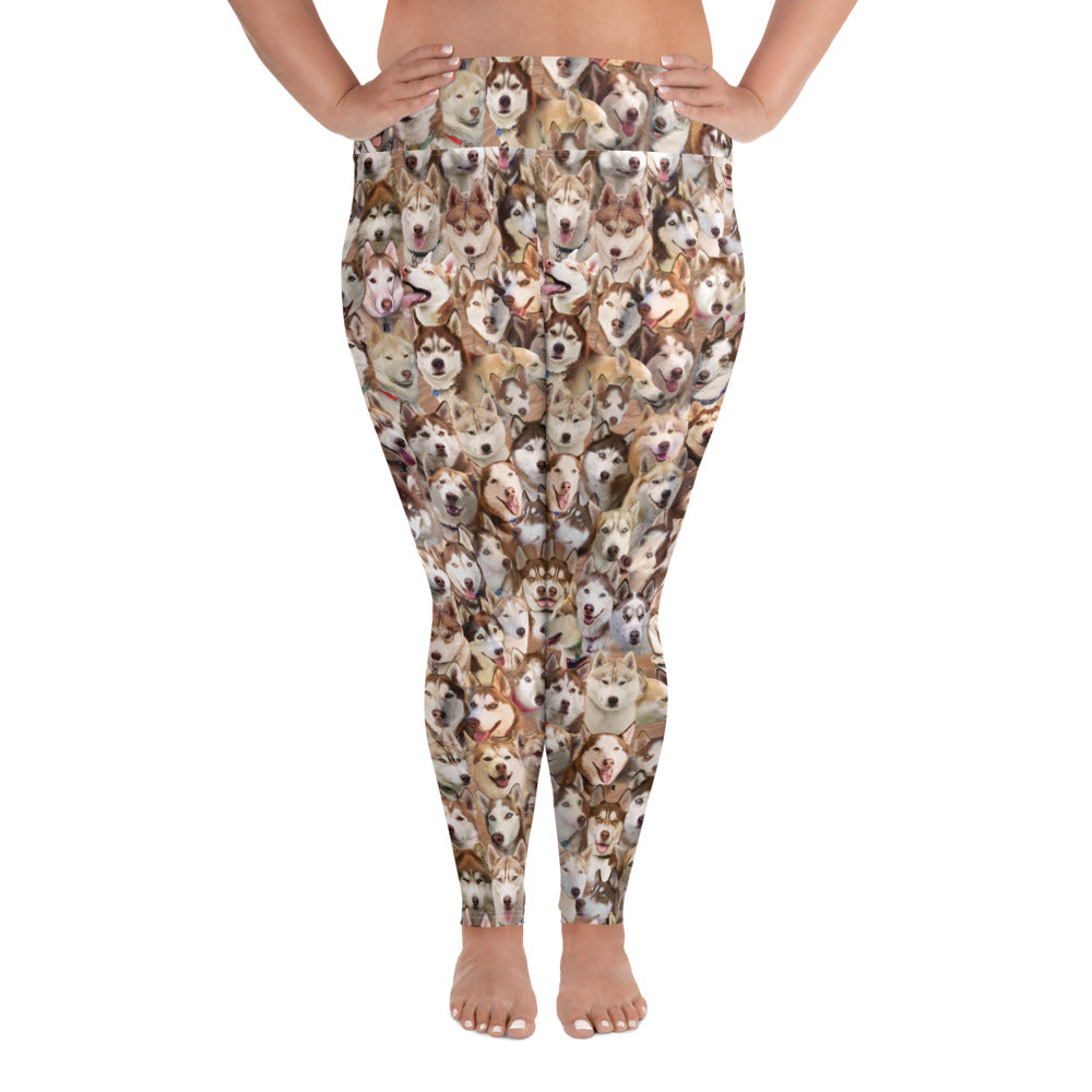 Siberian Husky Dog Photo Pattern on Leggings, Yoga - Siberian Huskies
