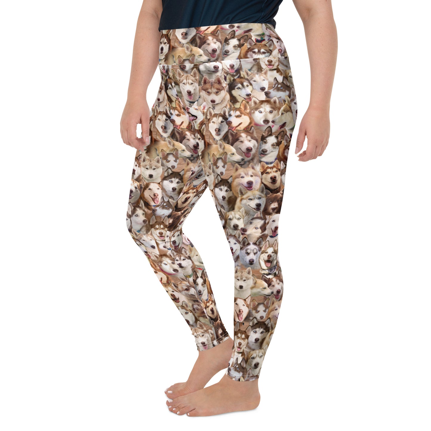 Siberian Husky Dog Photo Pattern on Leggings, Yoga - Siberian Huskies