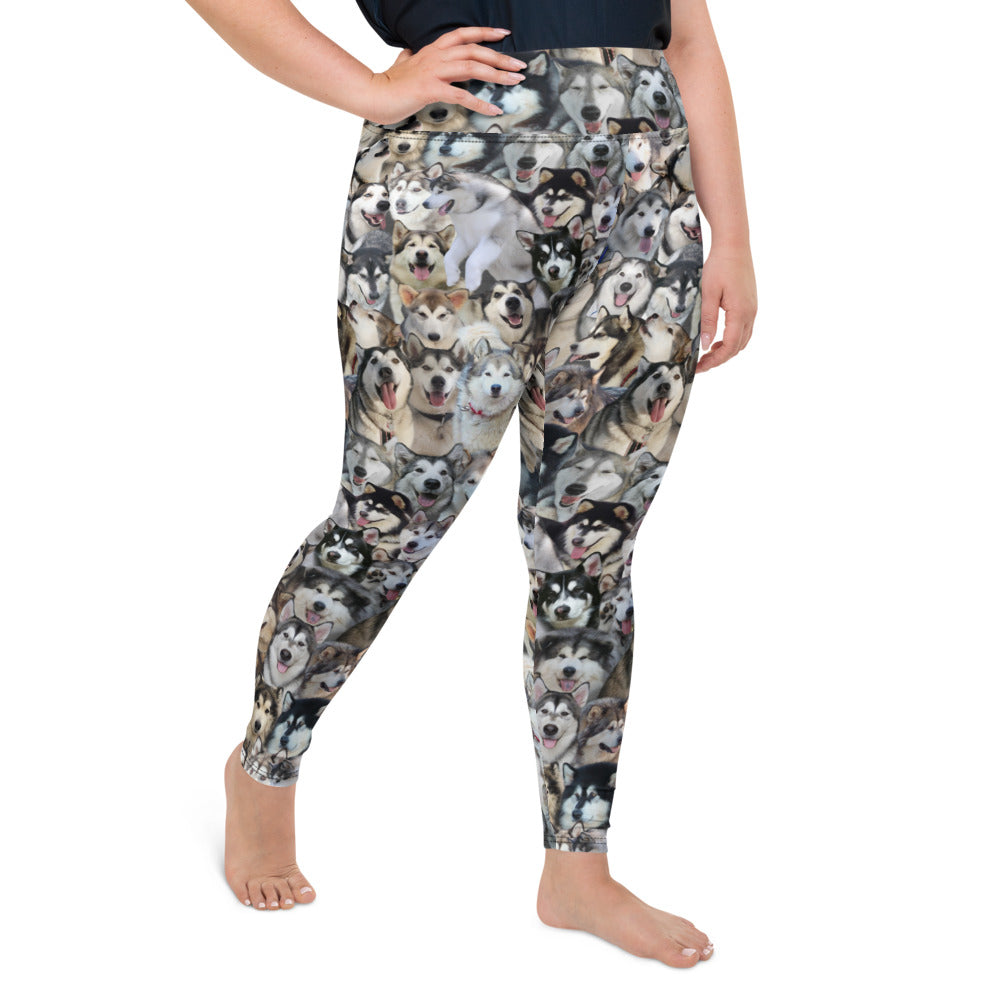 Alaskan Malamute Dog Photo Pattern on Leggings, Yoga - Malamutes