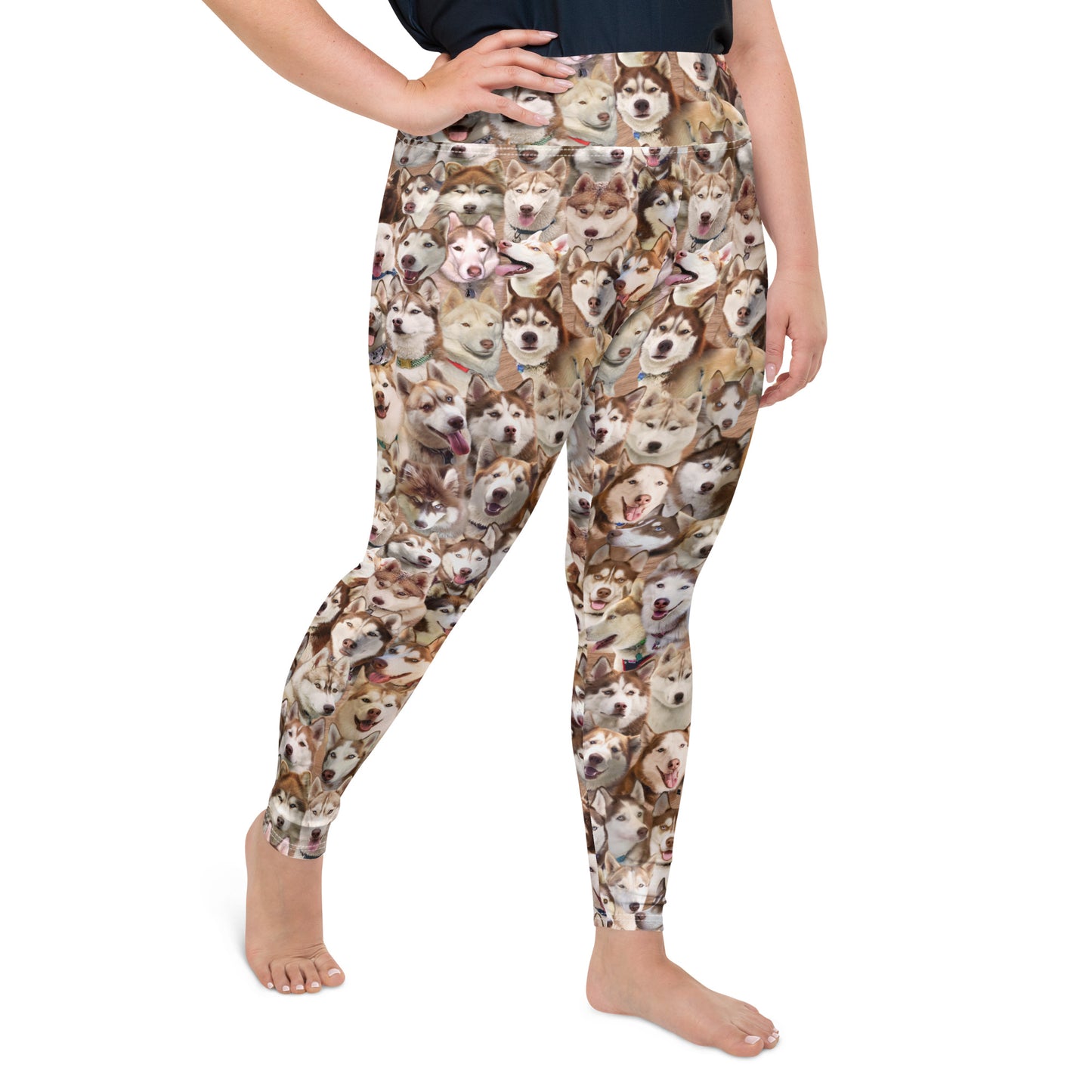 Siberian Husky Dog Photo Pattern on Leggings, Yoga - Siberian Huskies