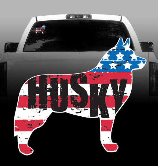 Husky American Flag Vinyl Decal - Siberian Husky - Car, Vehicle, Sticker