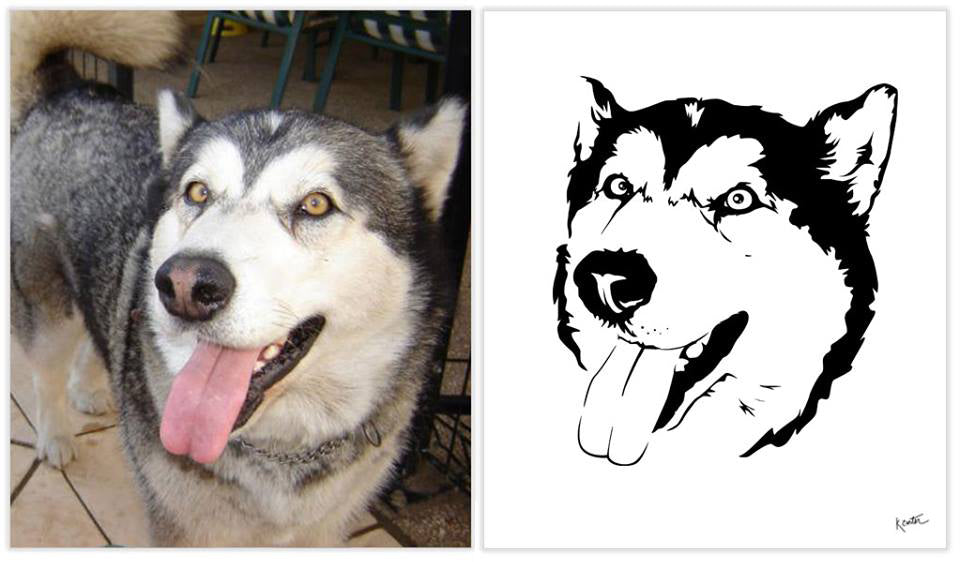 Custom Simplified Illustration of Your Dog - Poster Print - Alaskan Malamute and Siberian Husky