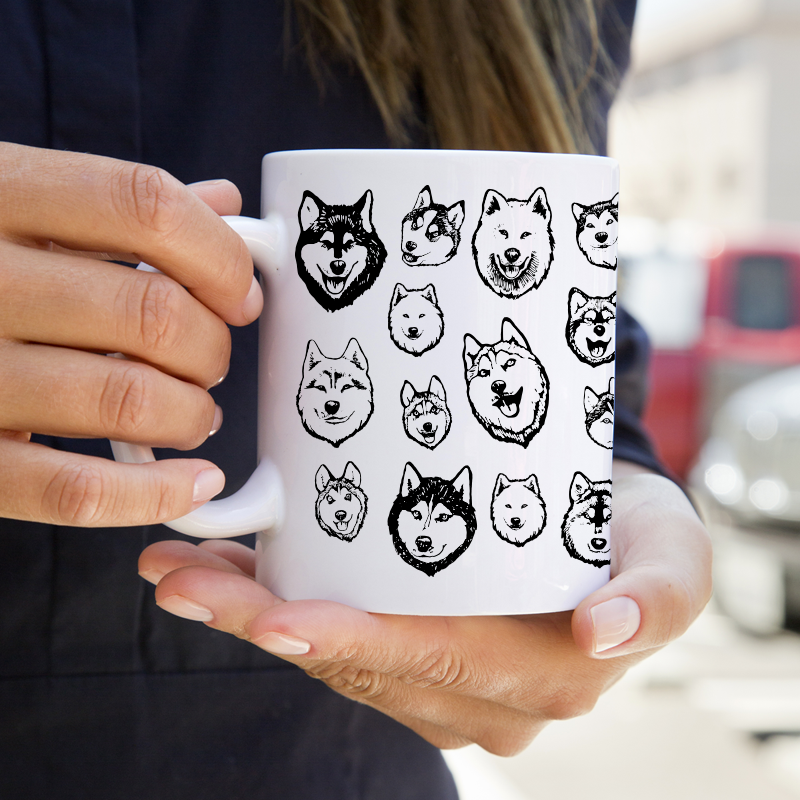 Malamute and Husky Illustrated Art - Alaskan Malamute, Siberian Husky Mug - Coffee Mug
