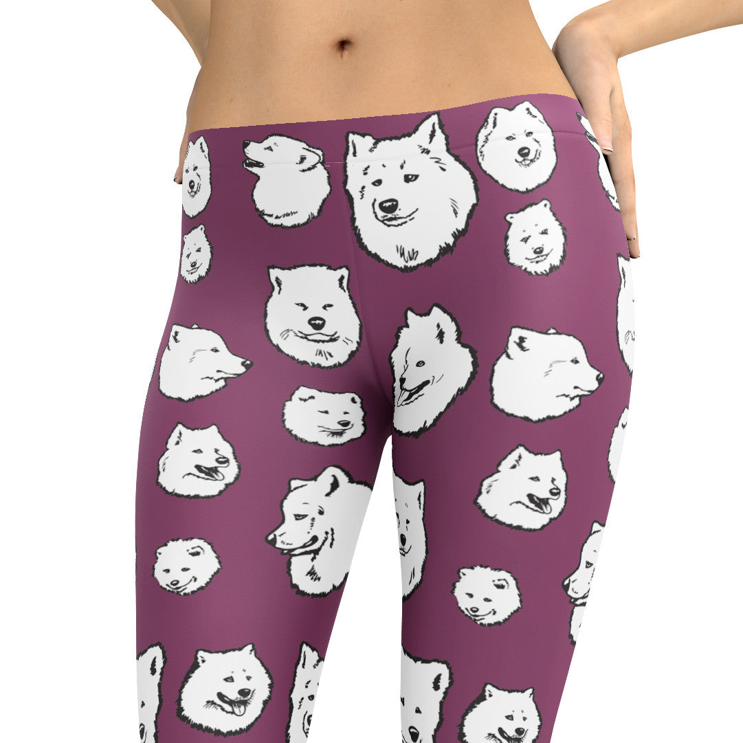 Samoyed - Dog Art Illustration Pattern on Leggings – Sammies - Made in America