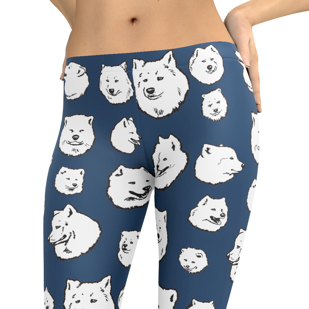 Samoyed - Dog Art Illustration Pattern on Leggings – Sammies - Made in America