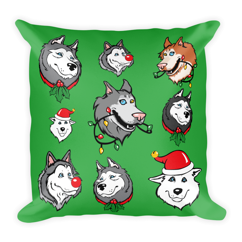 Siberian Husky Christmas, Holiday Large Square Throw Pillow