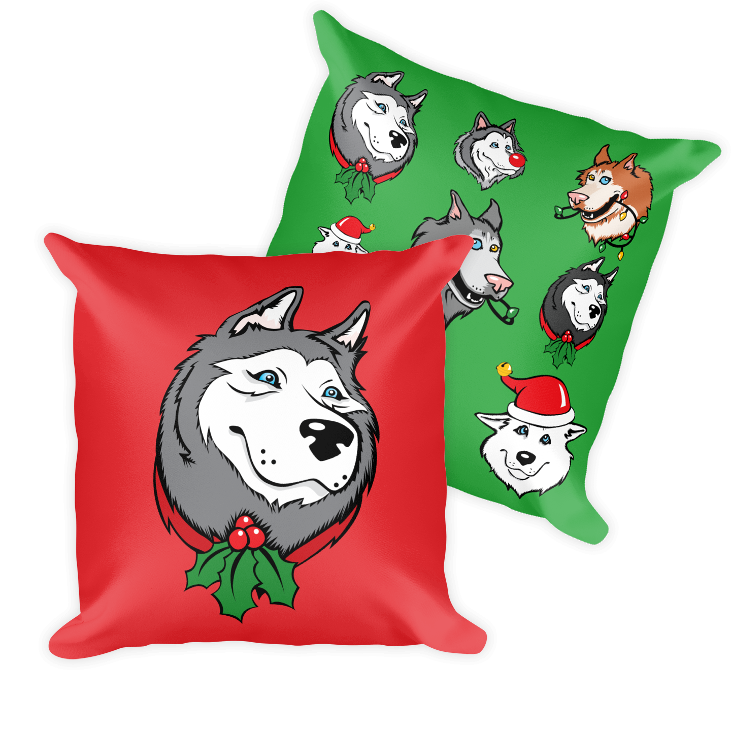 Siberian Husky Christmas, Holiday Large Square Throw Pillow