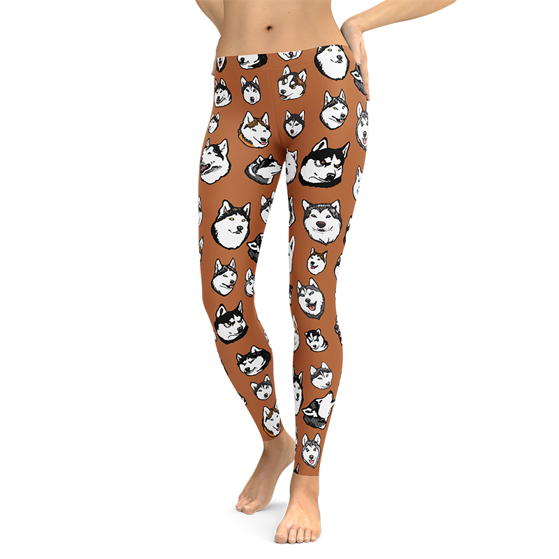 Siberian Husky Dog Art Illustration Pattern on Leggings – Made in America