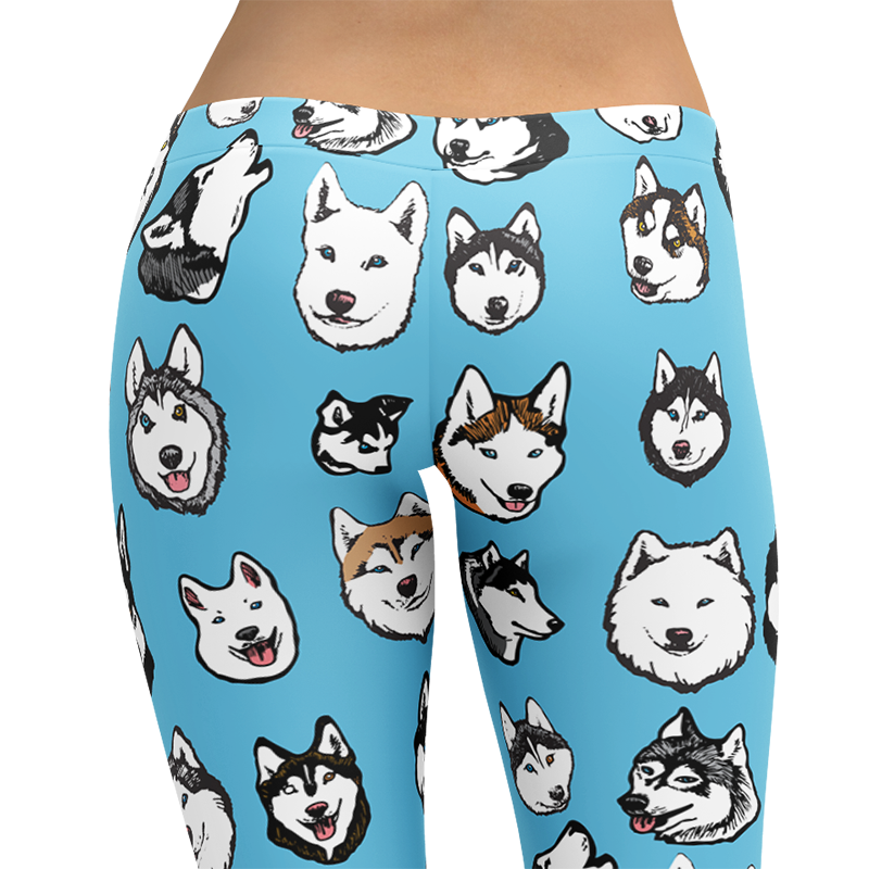 Siberian Husky Dog Art Illustration Pattern on Leggings – Made in America