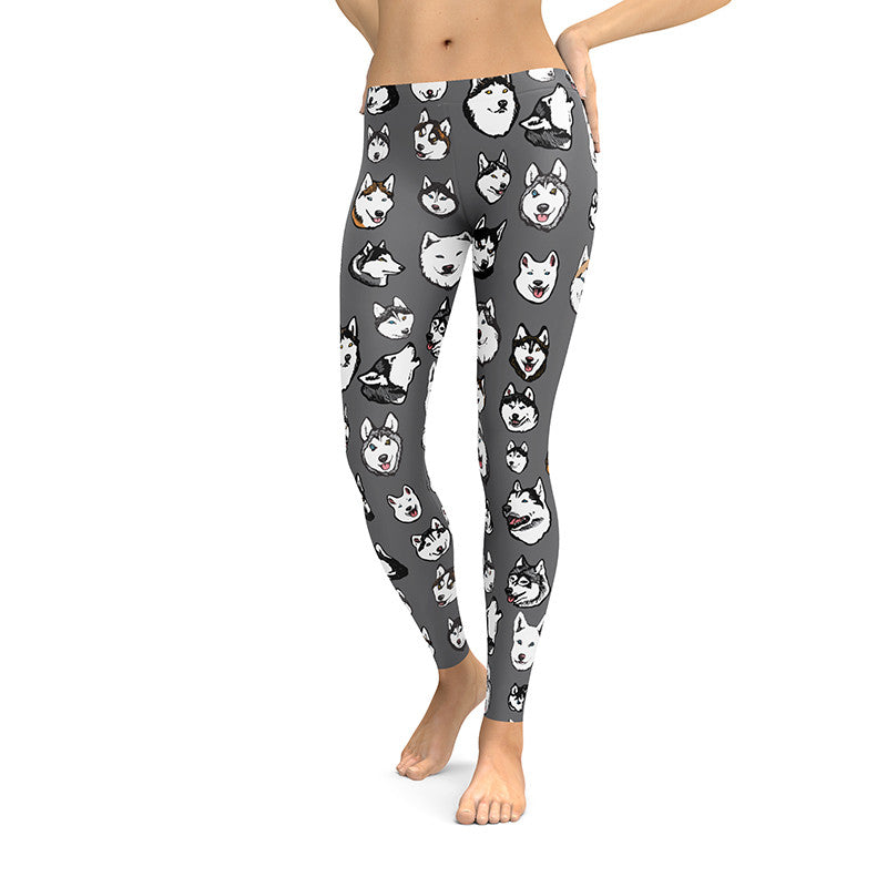 Siberian Husky Dog Art Illustration Pattern on Leggings – Made in America