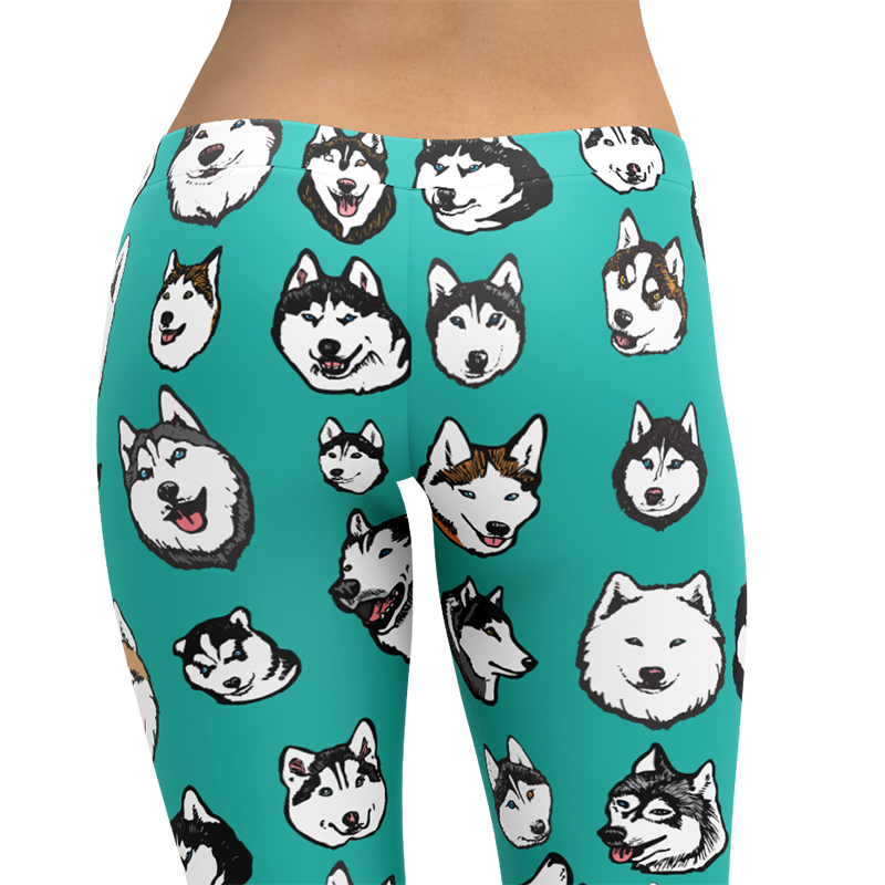 Siberian Husky Dog Art Illustration Pattern on Leggings – Made in America