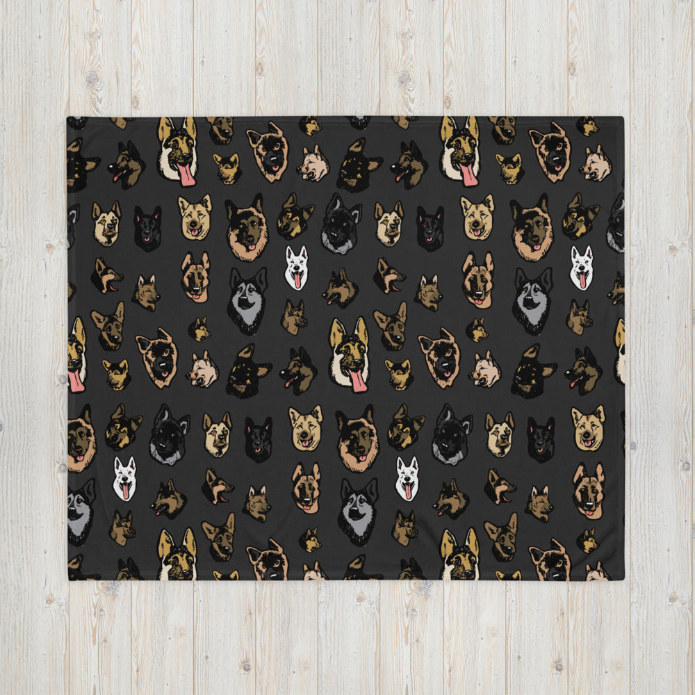 Illustrated German Shepherd Face Throw Blanket