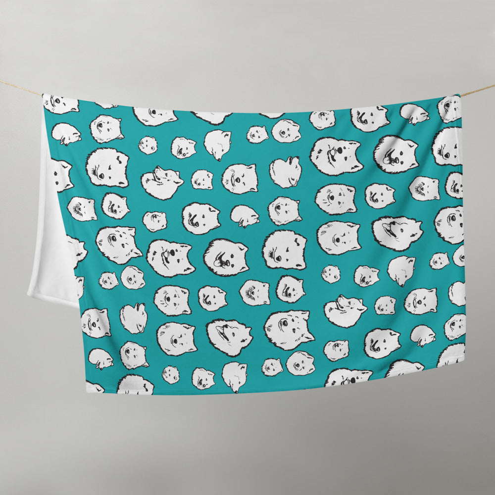 Illustrated Samoyed Faces Throw Blanket