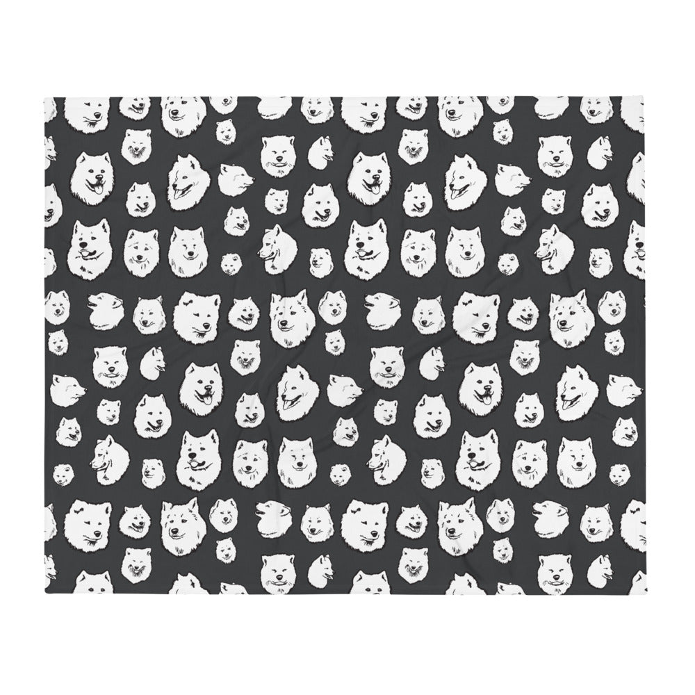 Illustrated Samoyed Faces Throw Blanket