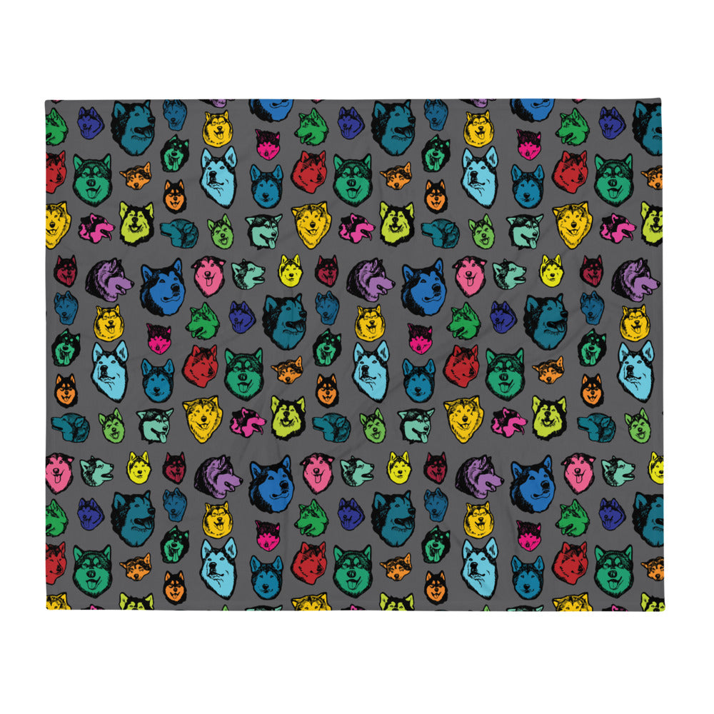 Alaskan Malamute Colorful Faces Throw Blanket