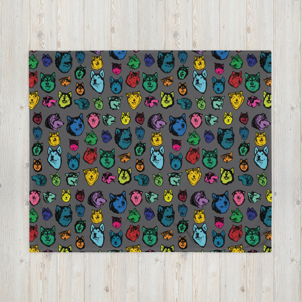 Alaskan Malamute Colorful Faces Throw Blanket