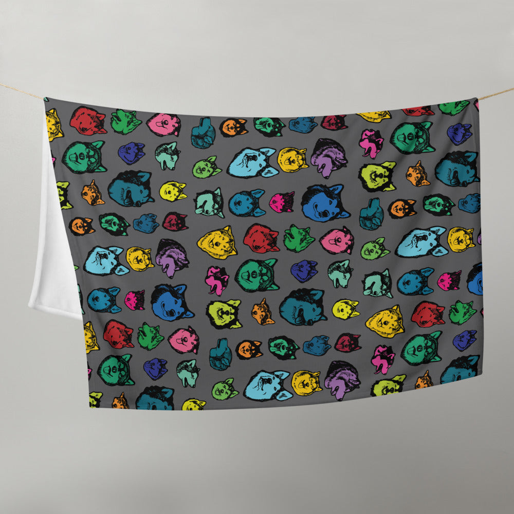 Alaskan Malamute Colorful Faces Throw Blanket