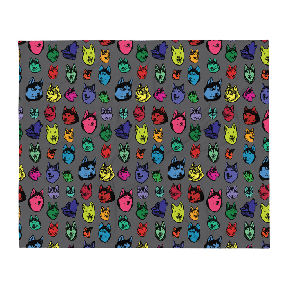 Siberian Husky Colorful Faces Throw Blanket