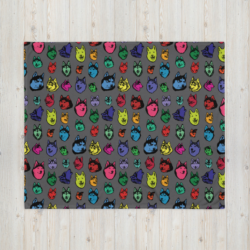 Siberian Husky Colorful Faces Throw Blanket