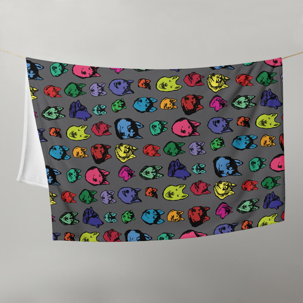 Siberian Husky Colorful Faces Throw Blanket