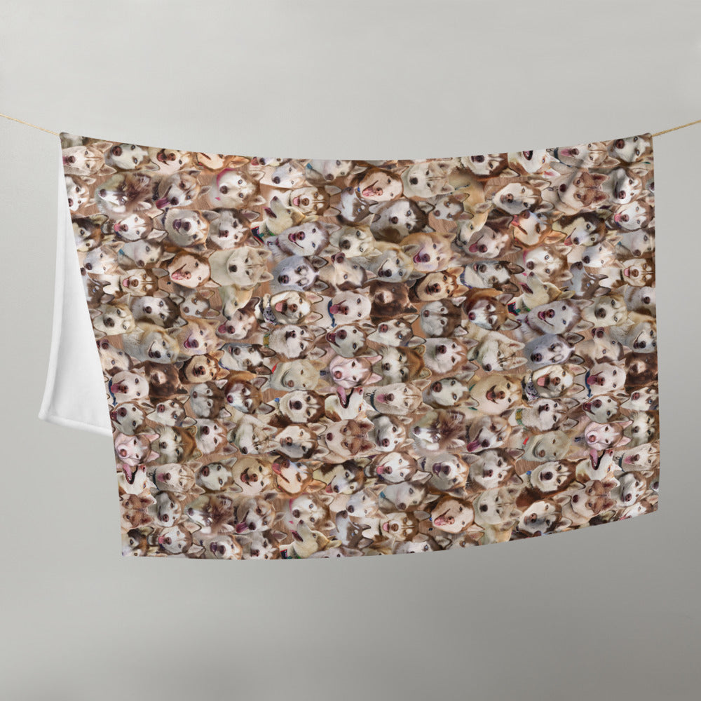 Red Siberian Husky Throw Blanket