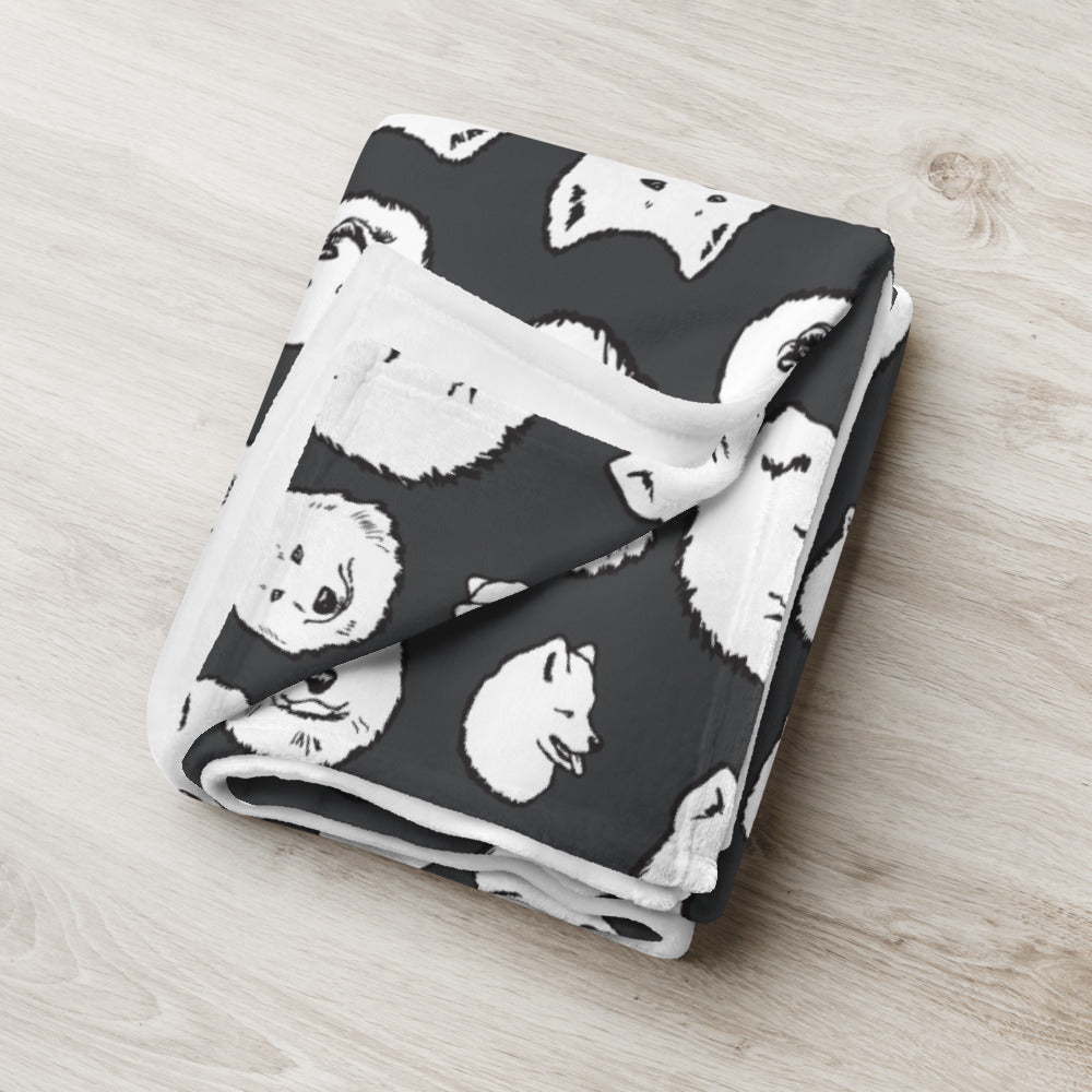 Illustrated Samoyed Faces Throw Blanket