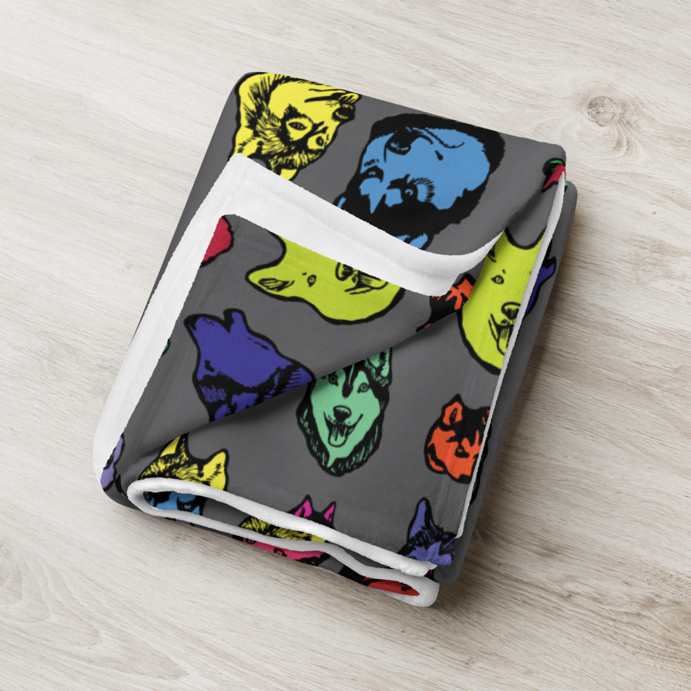 Siberian Husky Colorful Faces Throw Blanket