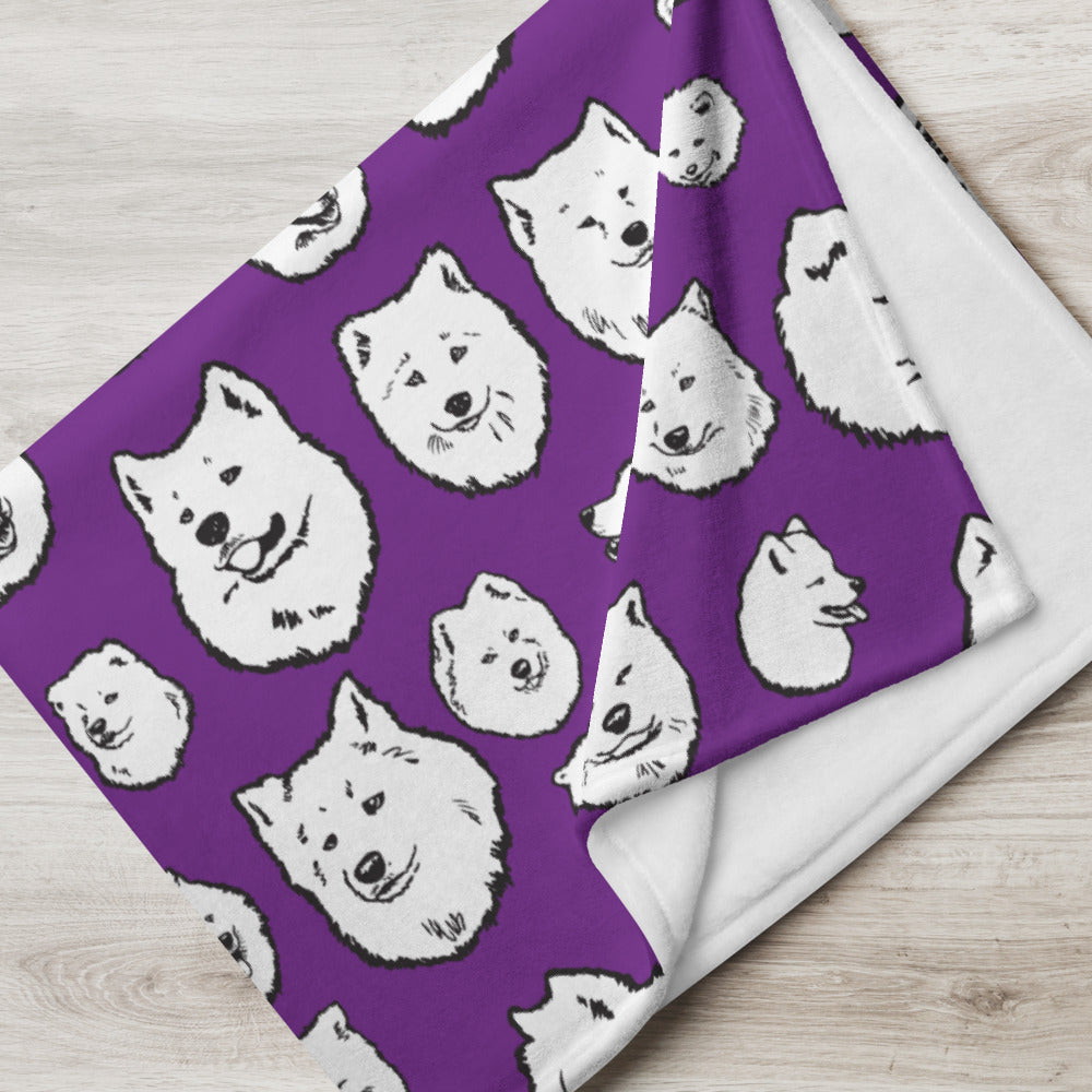 Illustrated Samoyed Faces Throw Blanket