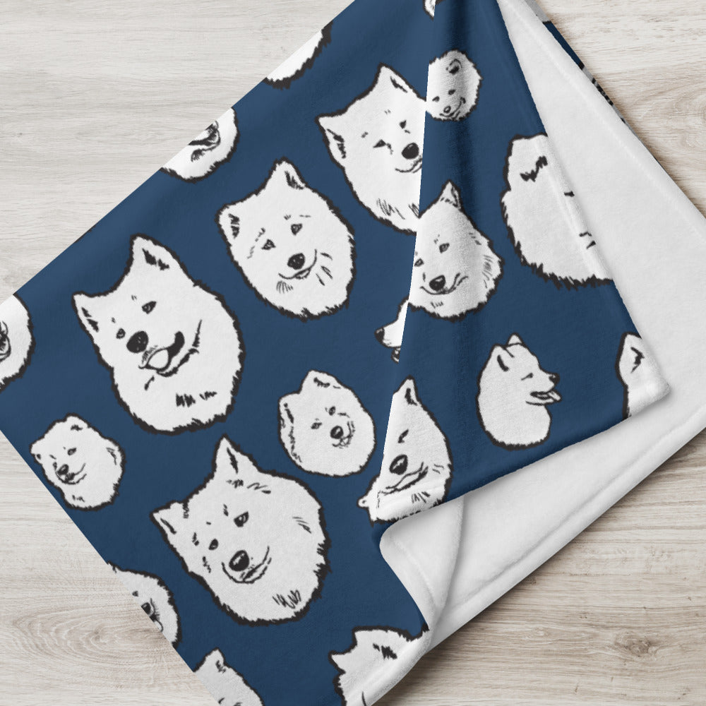 Illustrated Samoyed Faces Throw Blanket
