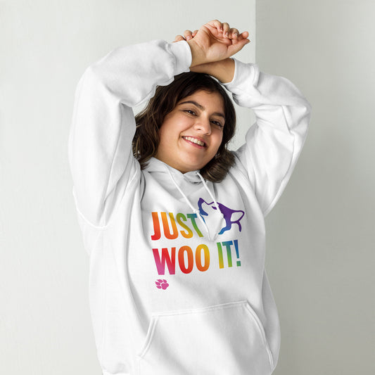 JUST WOO IT Rainbow - Alaskan Malamute, Siberian Husky, Sled Dog Pullover Hoodie