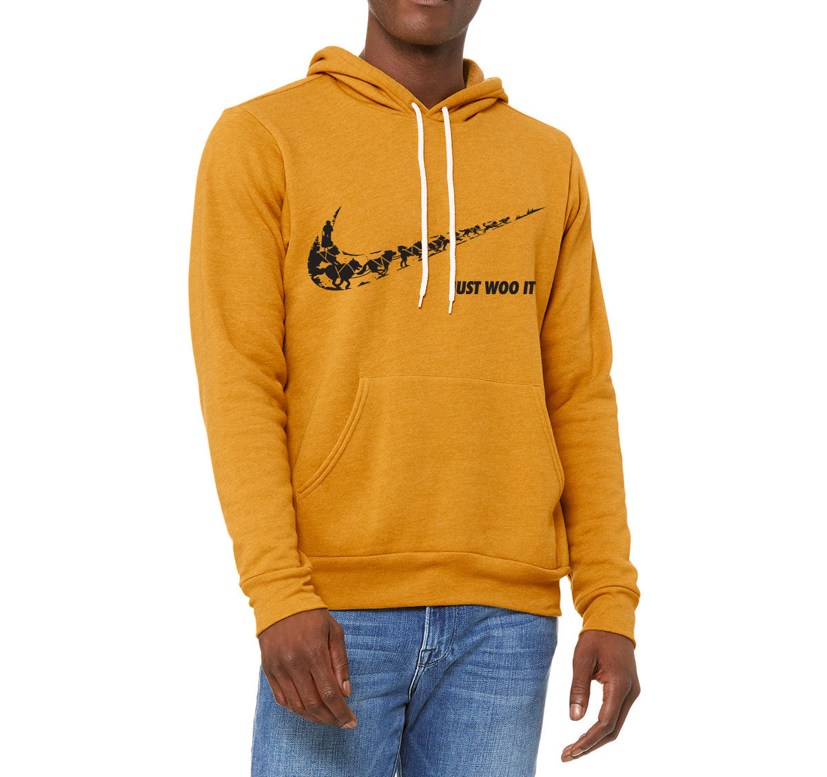 Swoosh JUST WOO IT Parody - Sponge Fleece Hoodie - Siberian Husky - Alaskan Malamute - Sled Dog - Unisex