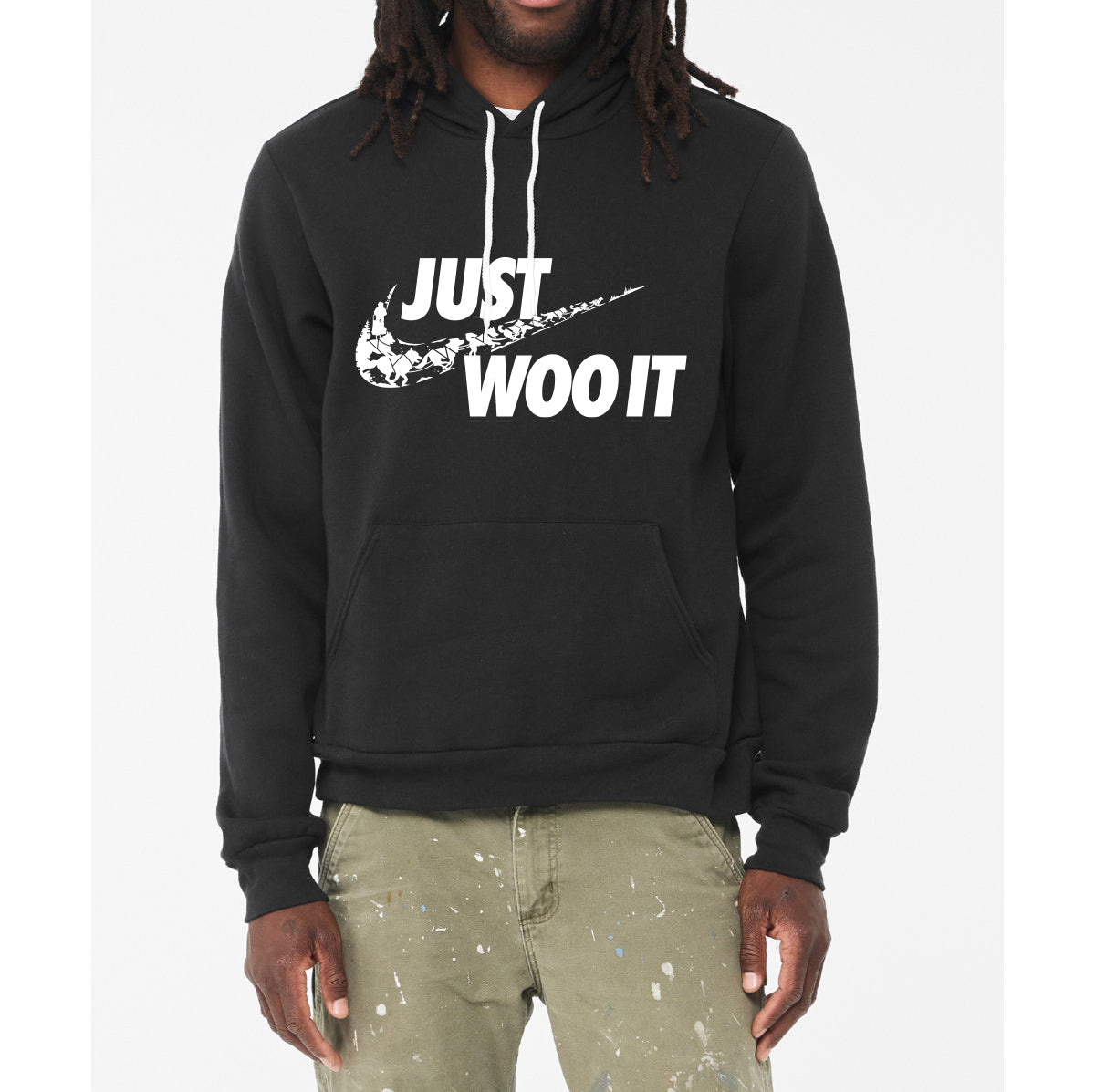 JUST WOO IT Swoosh Parody- Sponge Fleece Hoodie - Siberian Husky - Alaskan Malamute - Sled Dog - Unisex