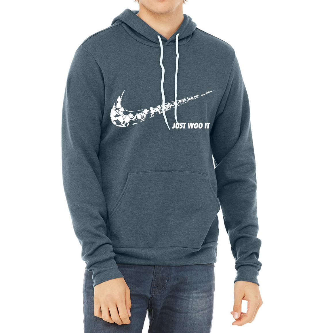Swoosh JUST WOO IT Parody - Sponge Fleece Hoodie - Siberian Husky - Alaskan Malamute - Sled Dog - Unisex