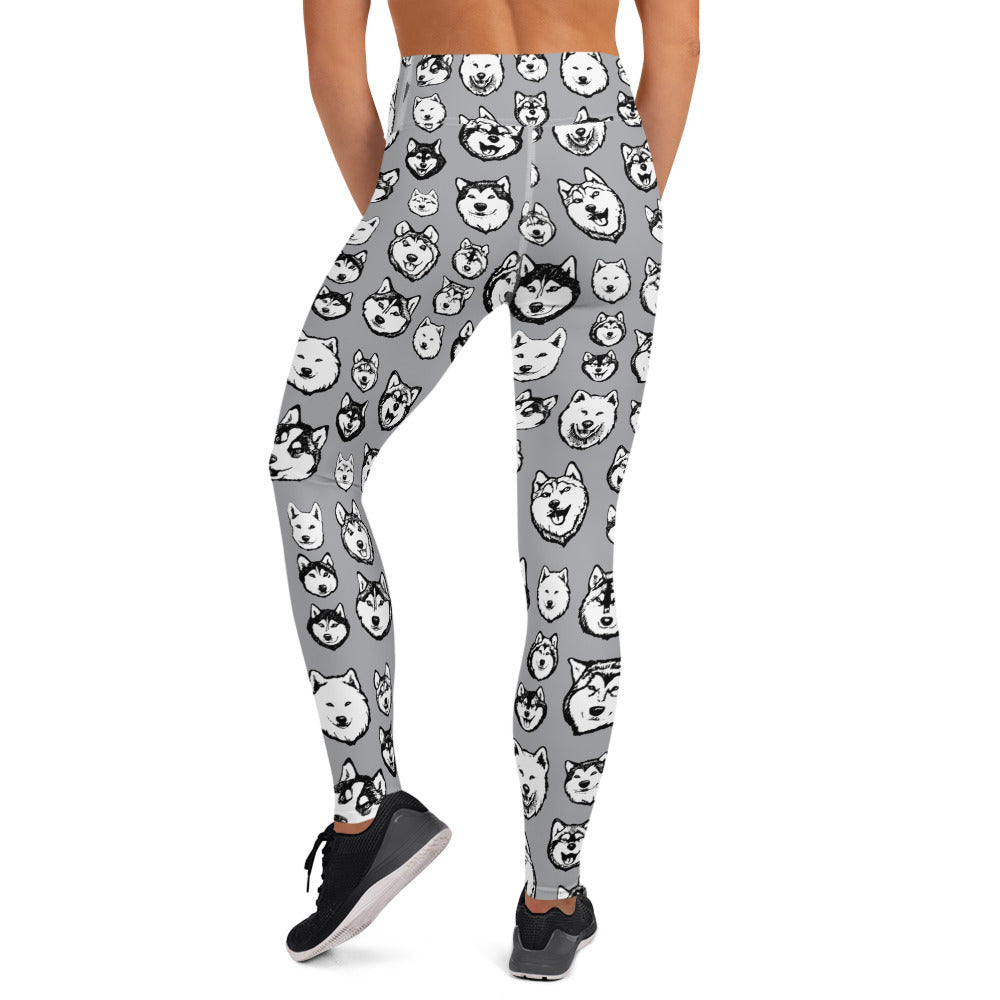 Alaskan Malamute & Siberian Husky Illustrated Pattern on Leggings & Yoga Leggings