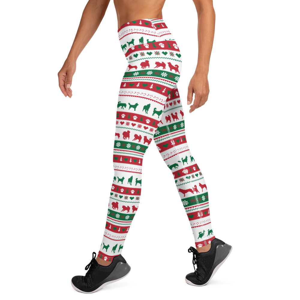 Ugly Sweater Inspired Dog Pattern on Leggings, Yoga - Malamute, Husky