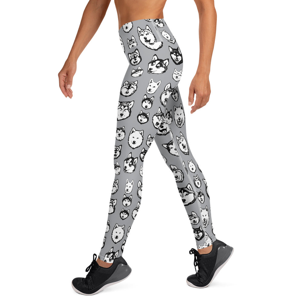 Alaskan Malamute & Siberian Husky Illustrated Pattern on Leggings & Yoga Leggings