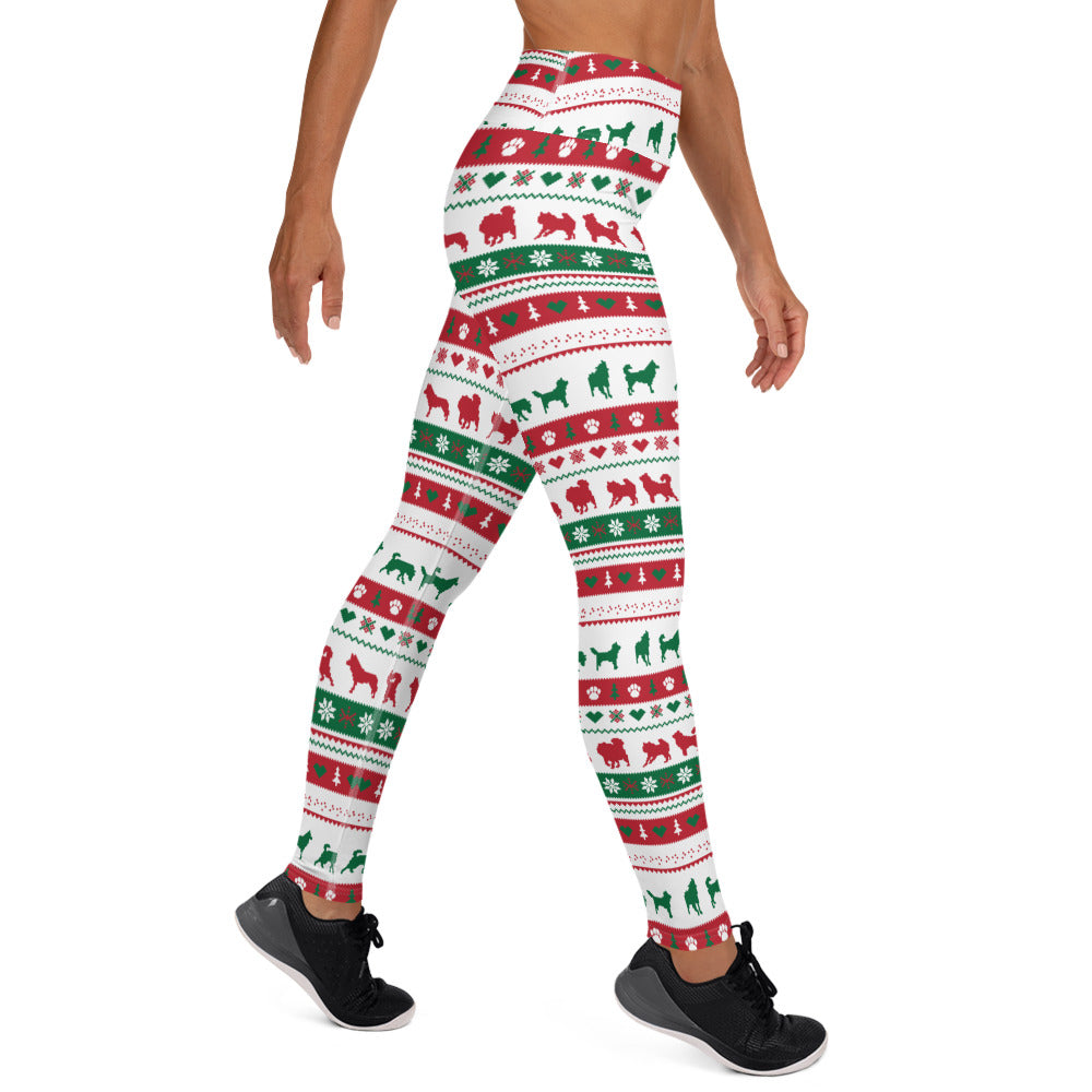 Ugly Sweater Inspired Dog Pattern on Leggings, Yoga - Malamute, Husky