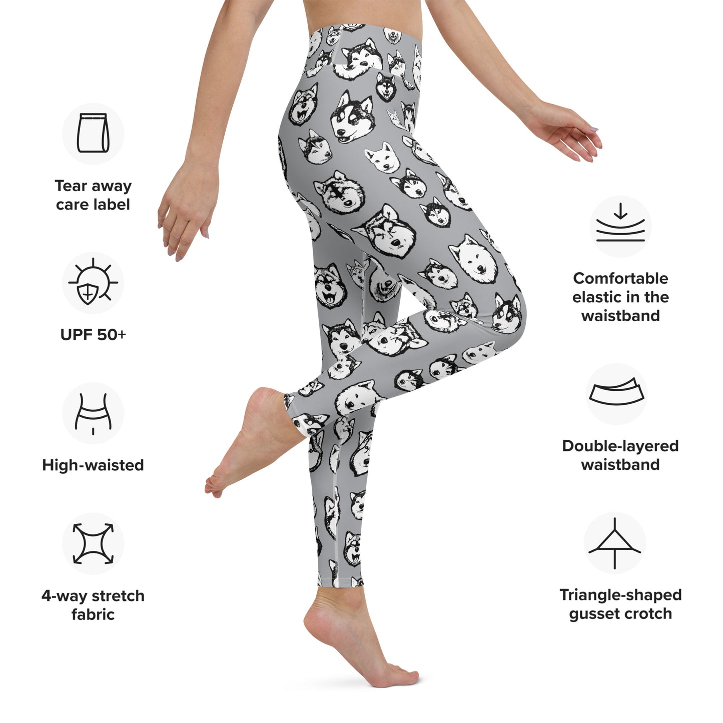 Alaskan Malamute & Siberian Husky Illustrated Pattern on Leggings & Yoga Leggings