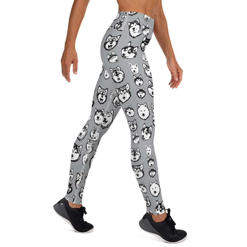 Alaskan Malamute & Siberian Husky Illustrated Pattern on Leggings & Yoga Leggings