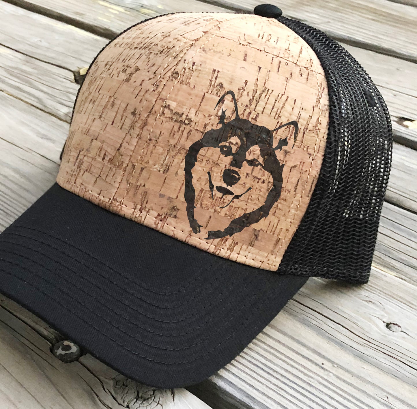 Custom Simplified Illustration of Your Dog - Wood-Burned on Cork Hat - Alaskan Malamute and Siberian Husky