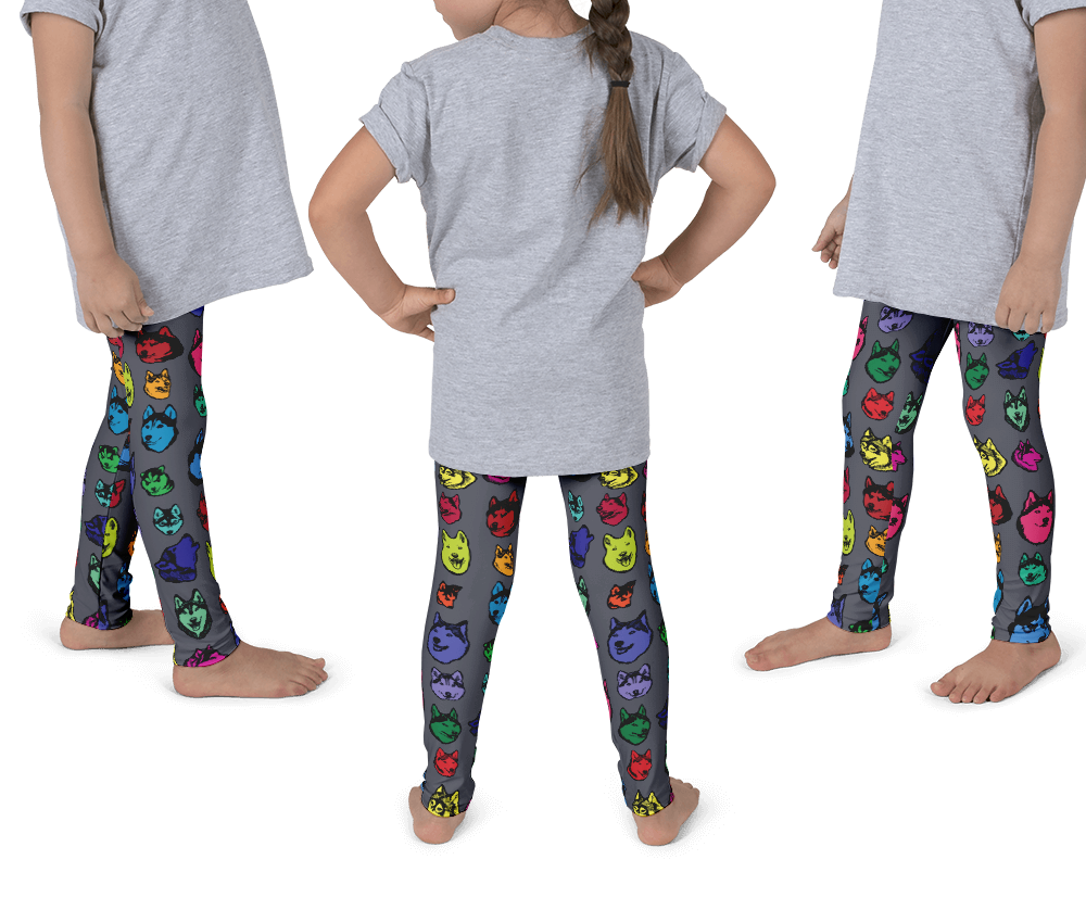 Kids Leggings! Siberian Husky Colorful Face Art - Huskies - Made in America