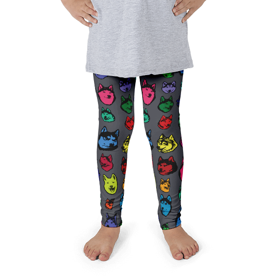 Kids Leggings! Siberian Husky Colorful Face Art - Huskies - Made in America