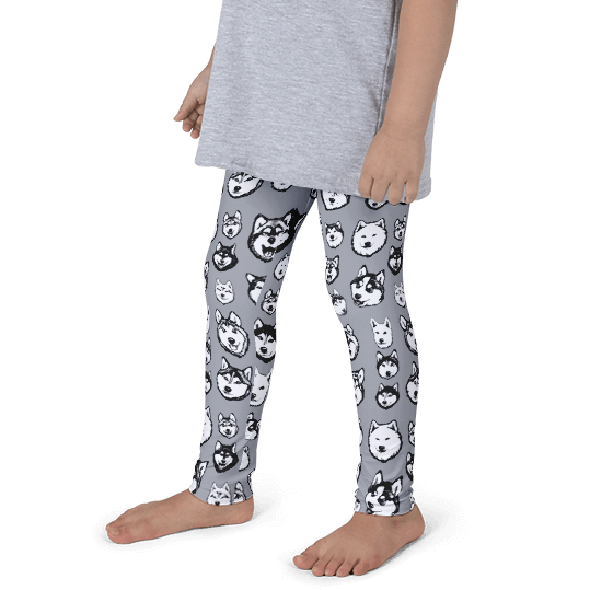 Kids Leggings! Siberian Husky and Alaskan Malamute Face Art Pattern - Made in America